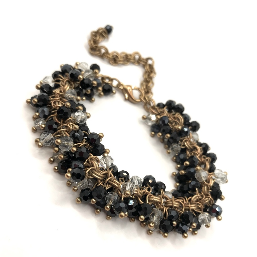 Gold-Tone with Black & Clear Faceted Pin Set Beads Bracelet